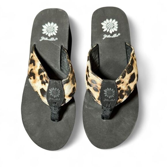 Yellow Box Women's Leopard Print Y2K Wedge Heel Flipflops Size 8 - Picture 2 of 6
